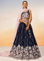 Sattin Navy Blue Party Wear Sequins Work Lehenga Choli